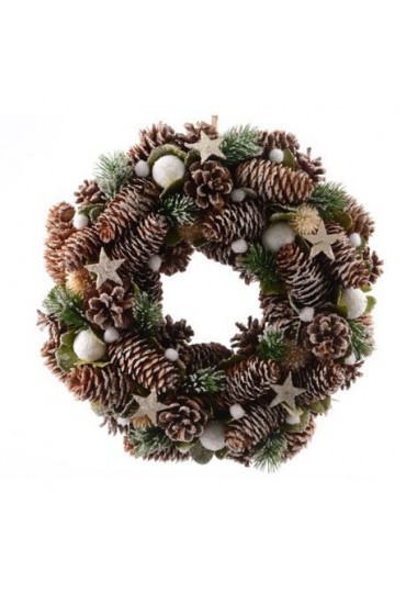 CORONA CON PIÑA/BOLAS NAVIDEÑAS 33X8X5CM VERDE